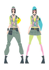 Flat Vector Fashion Illustration of Elegant Woman in Stylish Outfit. Stylish Woman in Trendy Look.