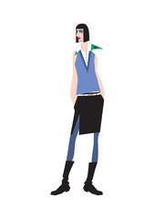 Flat Vector Fashion Illustration of Elegant Woman in Stylish Outfit. Stylish Woman in Trendy Look.