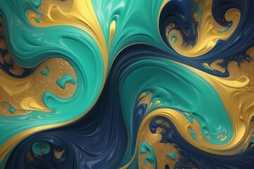Abstract background liquid melted mint green and yellow