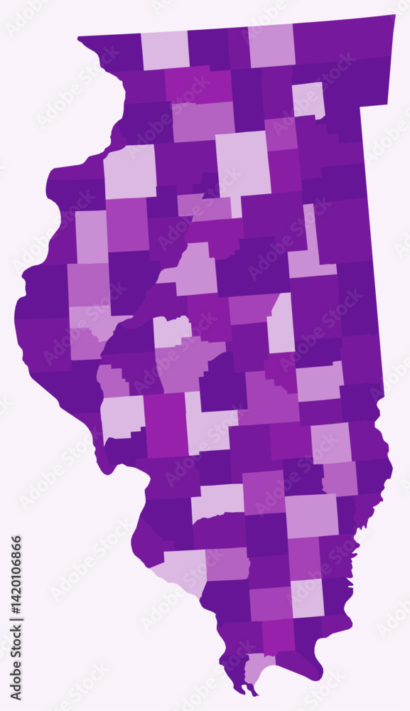 Poster map of illinois with counties. just a simple state border map with county division. purple color pal