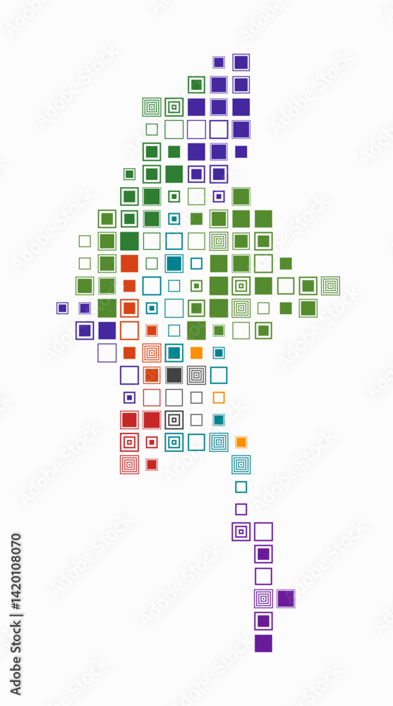 Poster myanmar, shape of the country built of colored cells. digital style map of myanmar on a white backgr