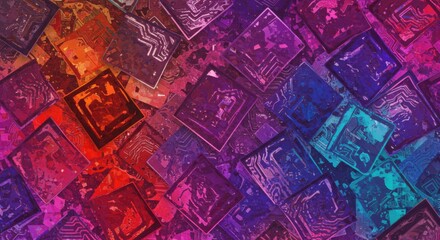 Obraz premium Abstract Square Art with Circuit Pattern and Colorful Gradient