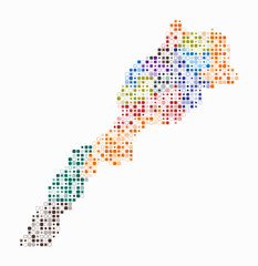 Morocco, shape of the country built of colored cells. Digital style map of Morocco on white background. Small size rounded square blocks. Creative vector illustration.