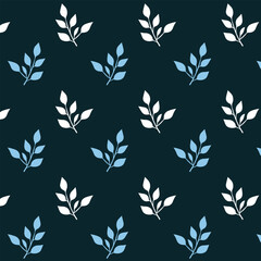 Abstract geometric leaf motif pattern simple monotone blue continuous background. Modern geo floral fabric design textile swatch ladies dress, man shirt all over print block