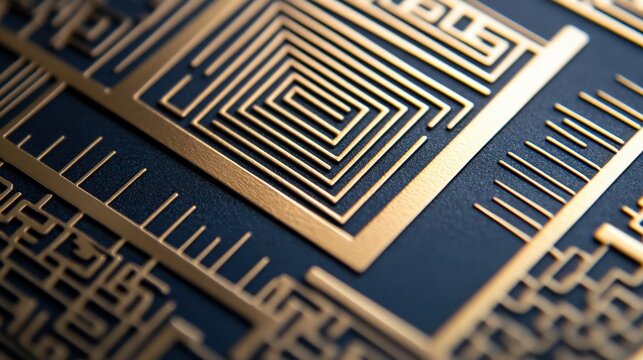 A card with bold metallic calligraphy and a modern geometric border,