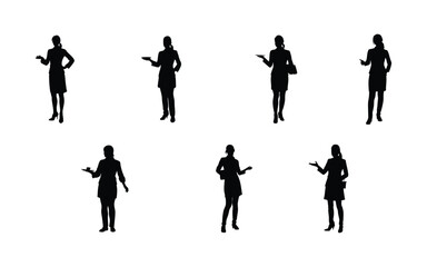 Fototapeta premium Silhouette Waitress Poses Set - Professional Female Server Illustration