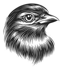 Fototapeta premium Detailed Black and White Woodcut Style Bird Portrait Illustration