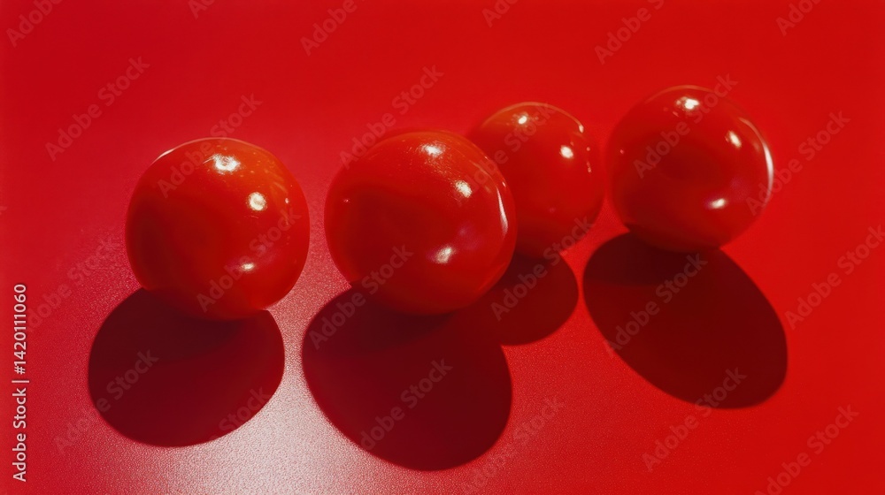 Poster four red round objects are arranged on a red background
