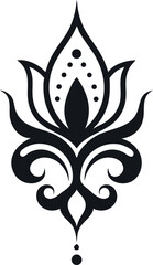 Decorative Floral Motif, Elegant Black Ornament on Transparent Background, Swirl Elements