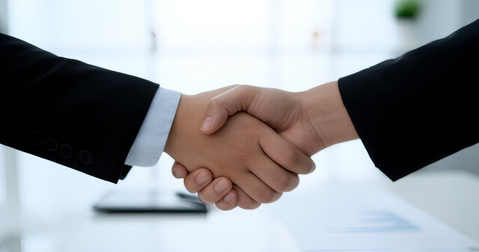 Businesspeople shaking hands, signifying agreement and partnership
