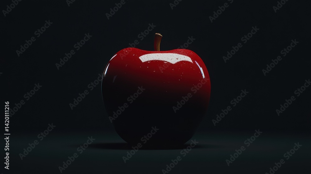 Poster a single red apple with a stem sits on a surface