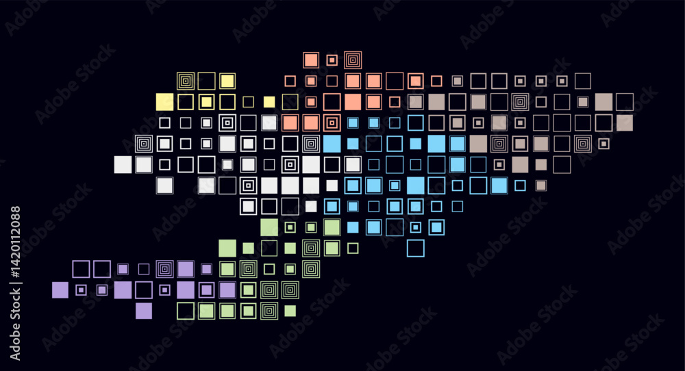 Poster kyrgyzstan, shape of the country build of colored cells. digital style map of the kyrgyzstan on dark