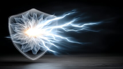 Energy Shield Protection Flower with Lightning Bolts and Glowing Center on Reflective Surface.