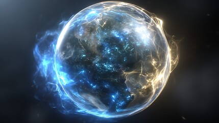 Energy Orb with Luminous Electric Discharges and a Cloudy Interior Mystical Futuristic Effect.