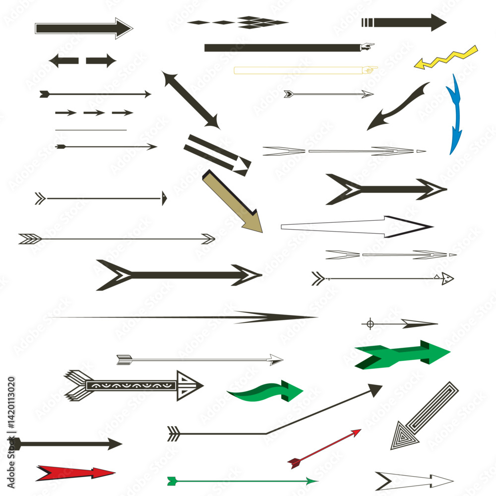 Poster hand drawn arrows, highlight, text underline strokes and emphasis marks. set of sketches of arrows, 