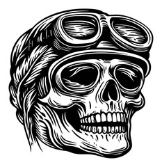 Fototapeta premium Vintage Aviator Skull Design with Goggles and Detailed Hair Braids