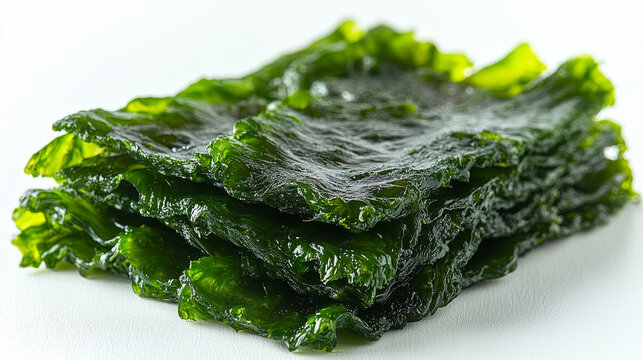 Laver seaweed (Porphyra tenera) neatly isolated on white, highlighting its culinary and nutritional value