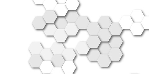 Abstract geometric technology embossed white hexagon on transparent honeycomb vector illustration background.