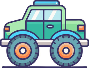 Fototapeta premium Thick tires in playful cartoon vehicle design, Vehicle Cartoon Vector Icon: Illustration of Technology and Transportation. Flat vector illustration.