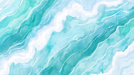 Obraz premium Watercolor Ocean View Turquoise waves crash swirl in an abstract painterly scene