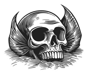 Naklejka premium Classic Engraved Skull Design with Ornamental Details