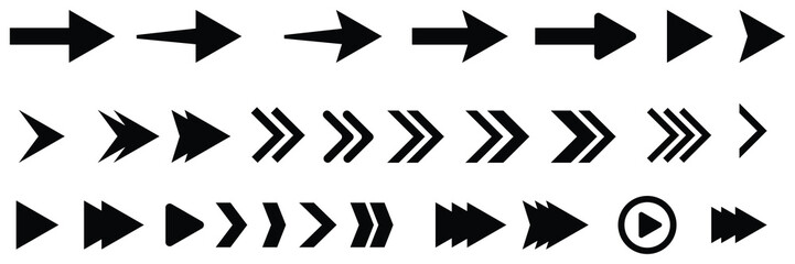 Arrow icon set vector. Collection of right direction black arrow sign vector illustration on white background. Arrow sign vector 