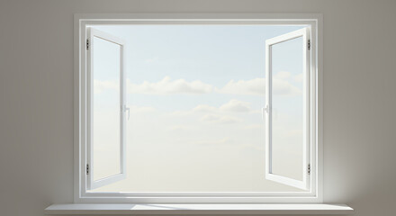Open White Window Frame Showing Cloudy Sky View Bright Sunlight Home Interior Design