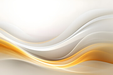 Obraz premium Elegant abstract background with wavy gold lines subtle sparkling stars. Luxury white, gold curves create smooth motion, flow. Chic design with refined glow for decoration, bright presentation 