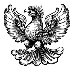 Obraz premium Detailed Illustration of a Majestic Bird in Woodcut Style