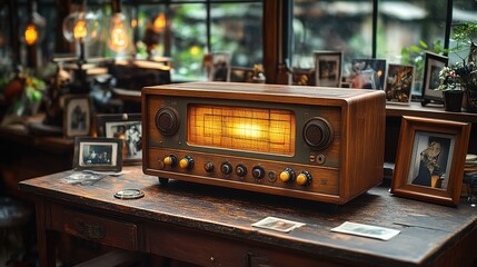 Fototapeta premium This vintage tableau evokes nostalgia and craftsmanship. Used in retro decor catalogs or historical exhibits, it symbolizes memory preservation and the warmth of analog eras in a digital age.