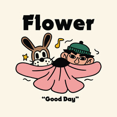 flower groovy retro cartoon character illustration