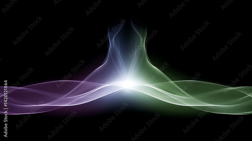 Poster ethereal convergence abstract flow of light streaks on black backdrop for digital art design