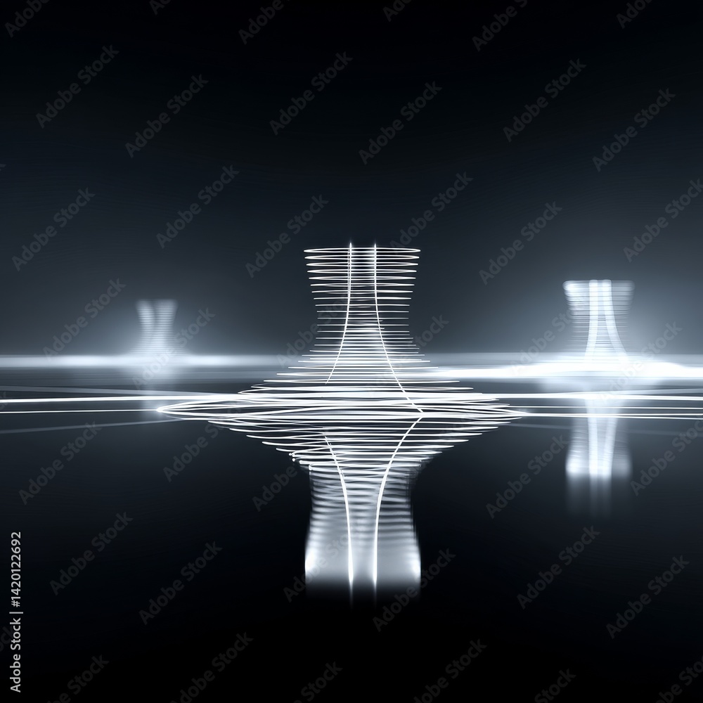 Poster abstract light sculpture reflection: a symphony of lines and shadows in a minimalist dark space
