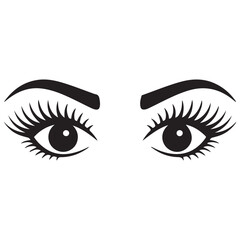 Eyelash extension logo. Vector Black silhouettes illustration of eyes with long eyelashes. with white background
