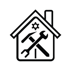 Home Repair Line Art With Roof Icon