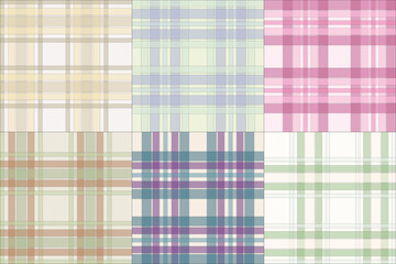 Pastel Plaid Pattern Collection – Soft Checkered Textile Designs in Pink, Peach, and Yellow Hues for Digital Fabrics, Scrapbooking, and Craft Projects