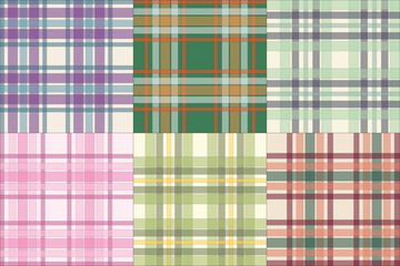 Pastel Plaid Pattern Collection – Soft Checkered Textile Designs in Pink, Peach, and Yellow Hues for Digital Fabrics, Scrapbooking, and Craft Projects