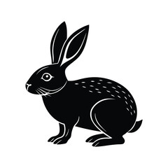 Black side silhouette of a rabbit isolated on white background. Vector illustration.