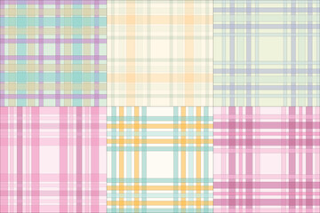 Pastel Plaid Pattern Collection – Soft Checkered Textile Designs in Pink, Peach, and Yellow Hues for Digital Fabrics, Scrapbooking, and Craft Projects