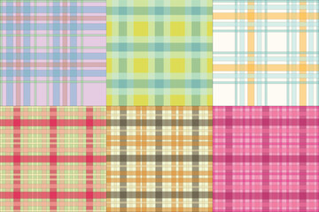 Pastel Plaid Pattern Collection – Soft Checkered Textile Designs in Pink, Peach, and Yellow Hues for Digital Fabrics, Scrapbooking, and Craft Projects