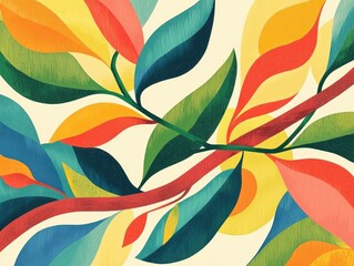 Obraz premium Artistic Leaves: An artistic depiction of leaves on a branch, celebrating the beauty of nature with vibrant colors and a minimalist aesthetic.