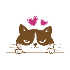 Cartoon cat with heart silhouette design for Valentine's Day