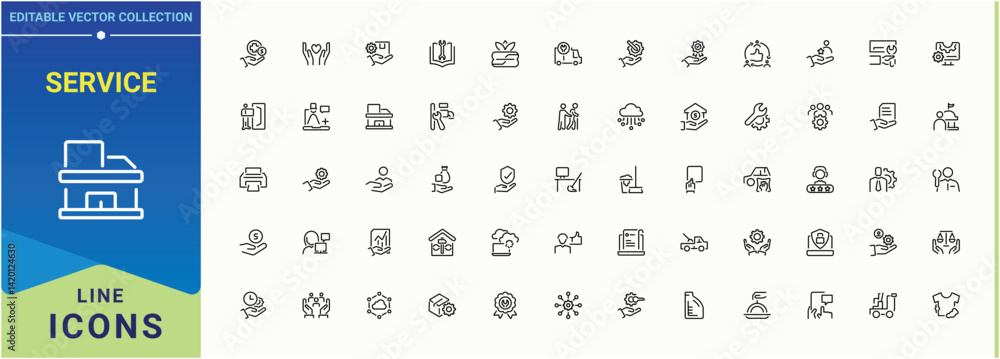 Poster service related icon set. assist icon set. modern thin line style icons. featuring solution, technic