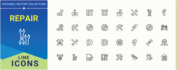 Repair icon set. Wrench icon collection. Spanner modern vector ui icons. Outline icons in linear style. Vector artwork and illustration.