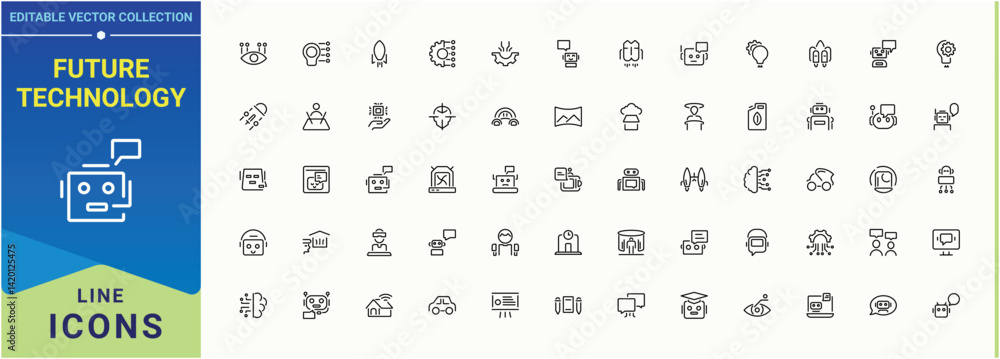 Poster future technology icon. future related icon set. vector outline icons collection. contains such symb