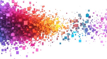 The theme is digital abstract art. This artwork features colorful square elements on a white background, ideal for graphic design, website aesthetics, or digital media. 