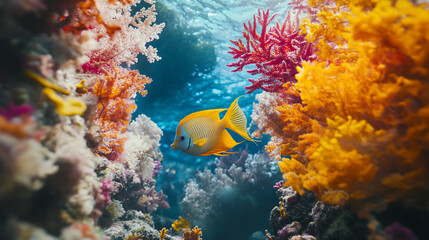 Naklejka premium Colorful fish among vivid corals