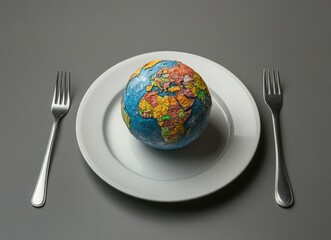 Global Gastronomy: A Textured Earth Globe on a Plate