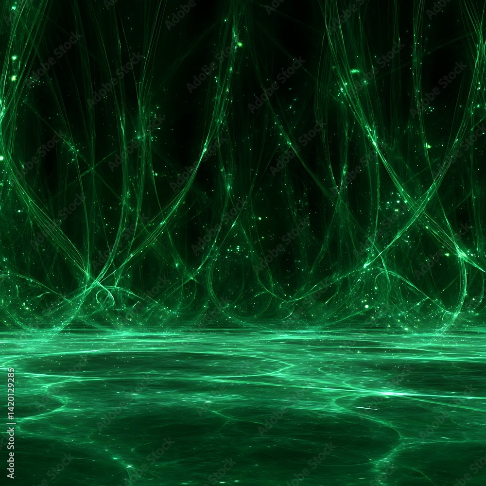 Aufkleber ethereal network of green illuminated interconnected lines in a futuristic dimension realm.