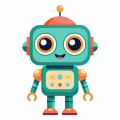 Fototapeta premium Cute Cartoon Robot Illustration in Turquoise and Orange for Digital Art.
